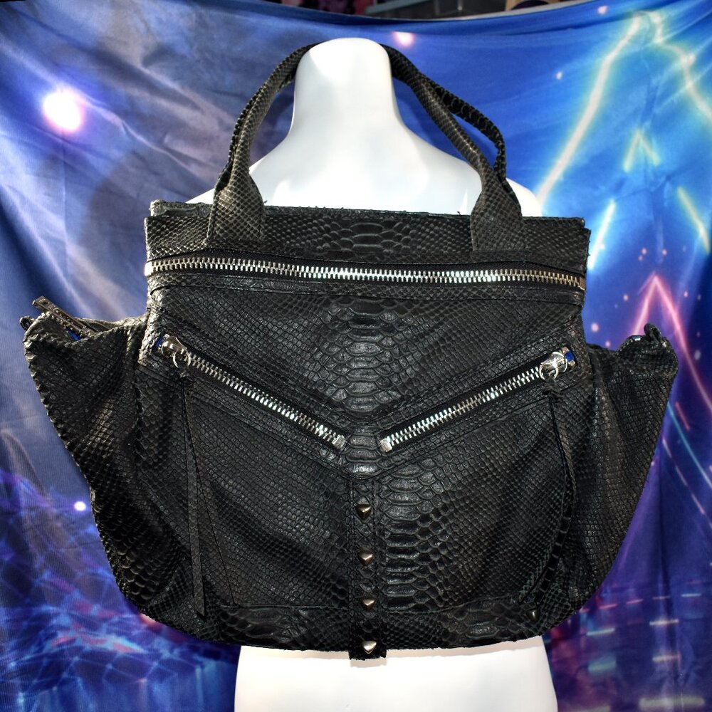 Botkier New York Trigger Leather Satchel Shoulder Bag Purse Black Reptile Snake